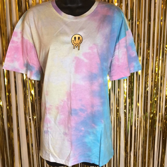 Pastel tie dye smiley boyfriend short sleeve tee - Picture 1 of 5